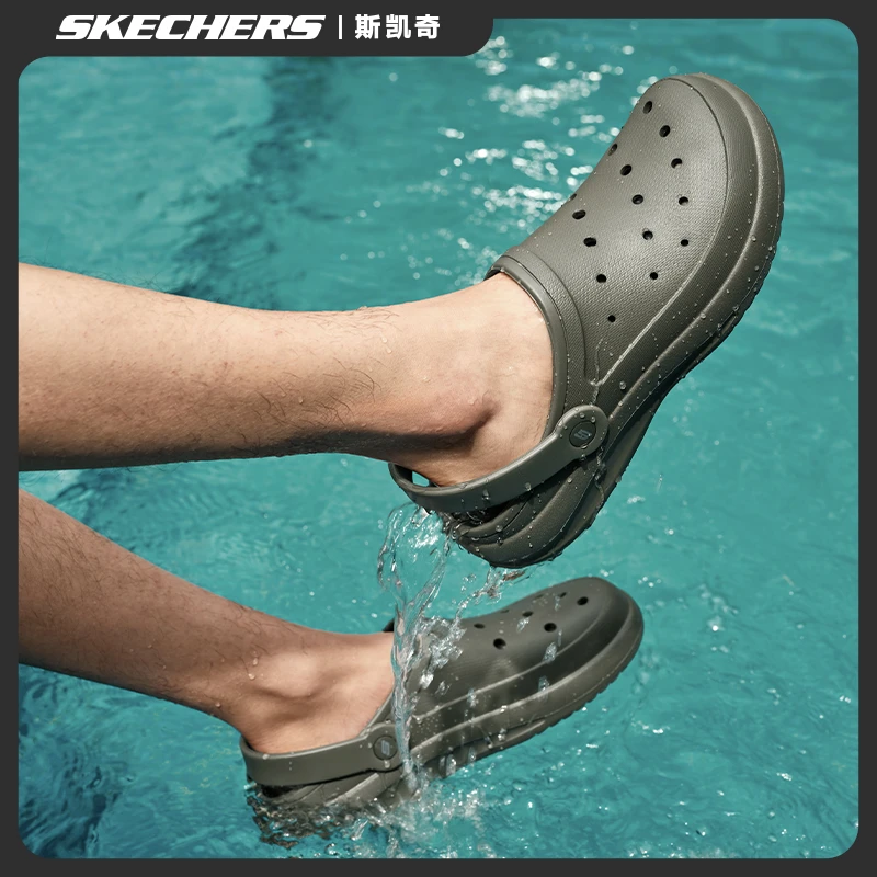 Skechers斯凯奇男士洞洞鞋夏季海边沙滩鞋凉鞋舒适透气拖鞋泡泡鞋