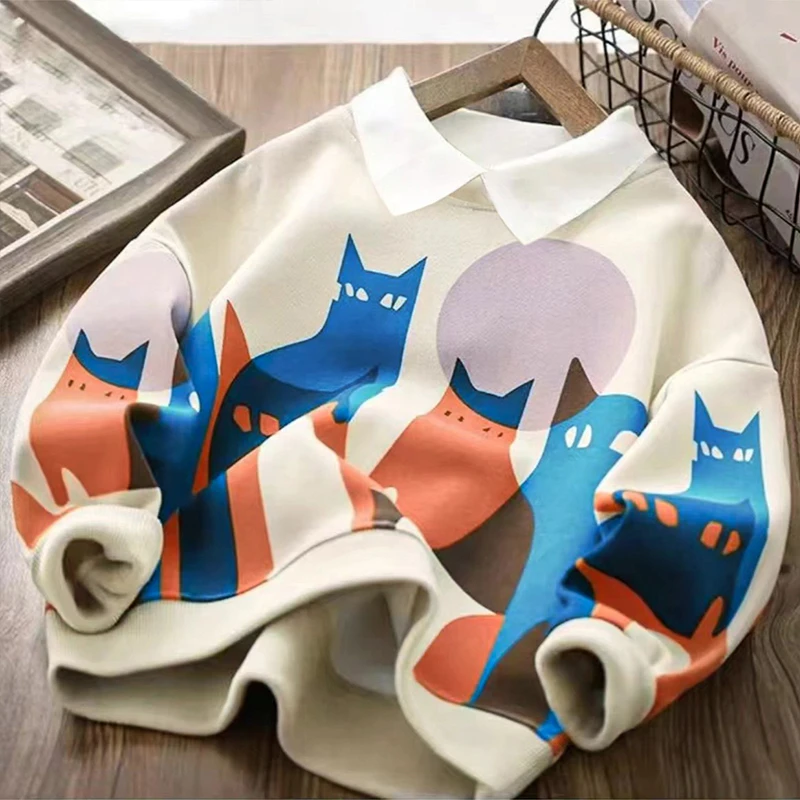 2024儿童韩版翻领卫衣春秋新款中大童卡通休闲卫衣POLO上衣潮童装