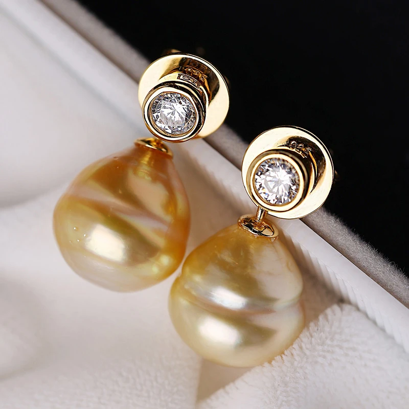 天然海水南洋金珍珠耳环 S925银耳饰螺纹11-12mm多样性发一对