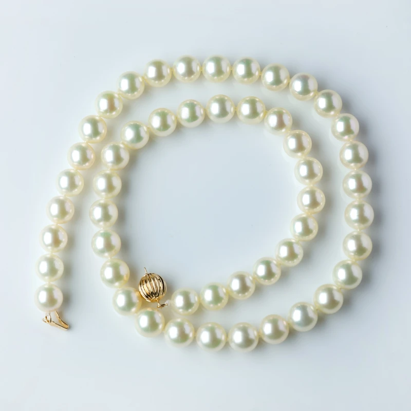 14K金镶嵌Akoya海水珍珠项链无调色串链8-8.5MM近圆*多样性发一