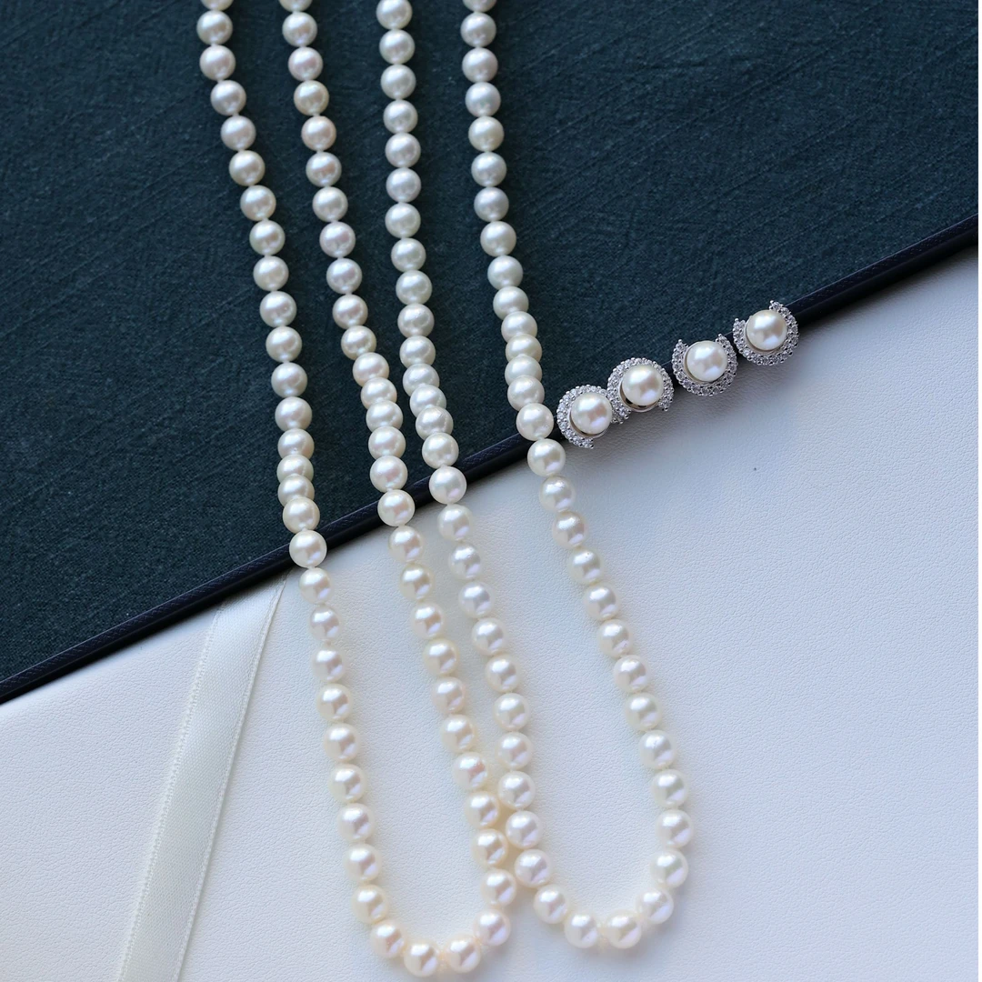 海水珍珠套装6-7mmS925银经典百搭套链多样性发一套项链耳钉