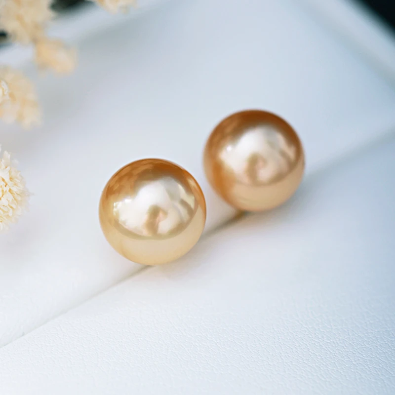海水南洋金珠素耳钉10-11mm近圆强光18k金耳环经典*多样性发一