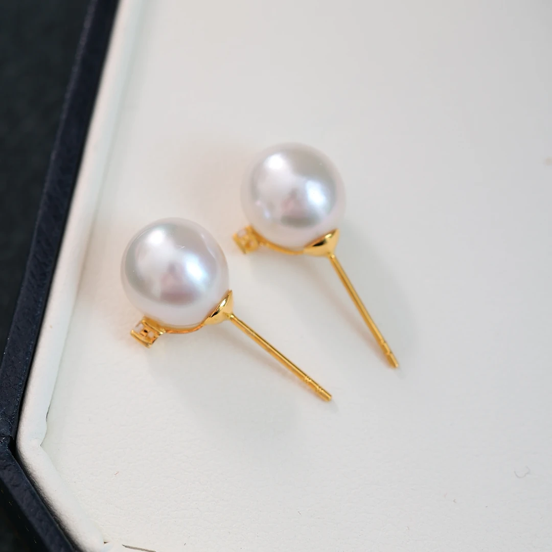 澳白珍珠耳钉9-10mm耳饰18k金王妃款百搭简约南洋耳环*多样性发一