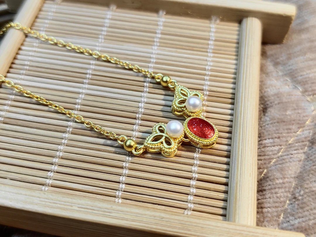 足金999珐琅彩小翅膀套链时尚