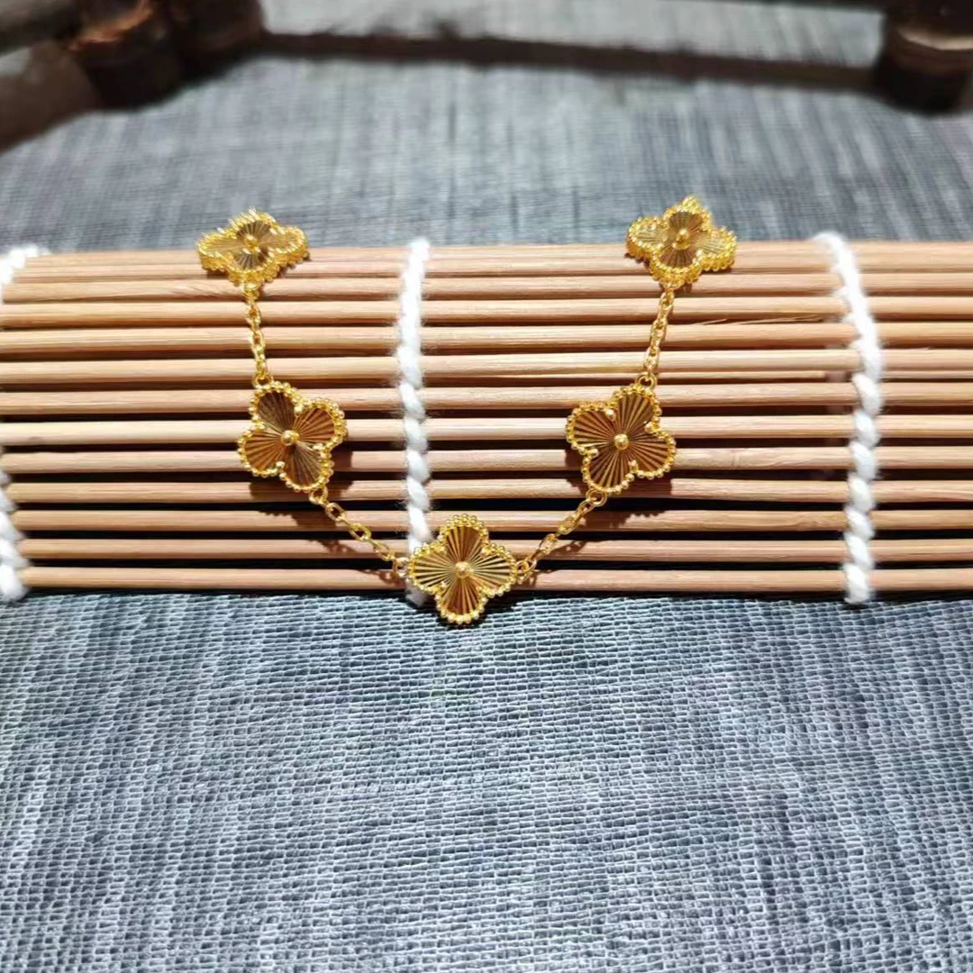 足金999镭射四叶草五花手链经典女士手链