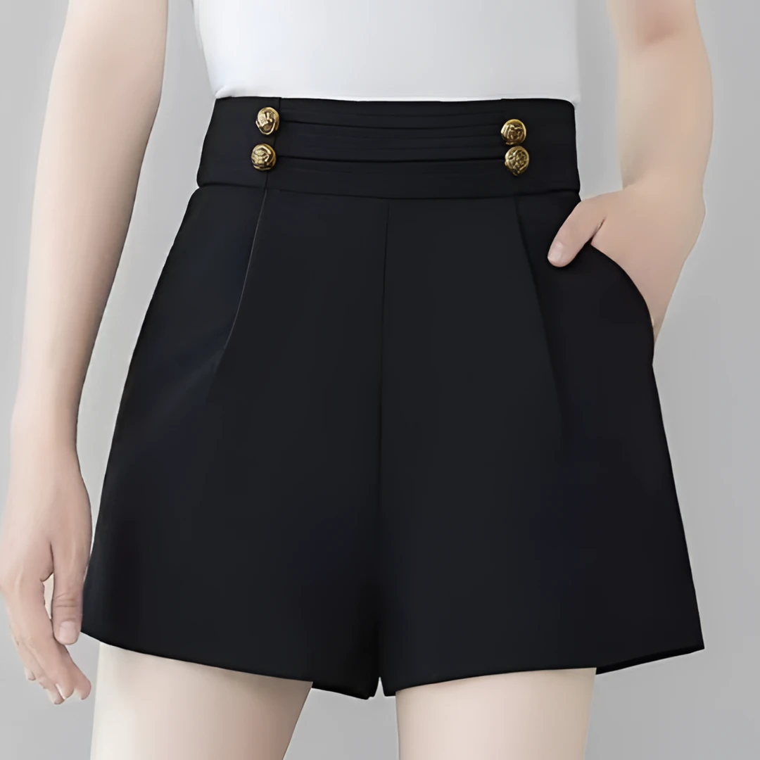 松紧高腰阔腿夏百搭时尚宽松五分短裤裤子黑色网红洋气炸街女装