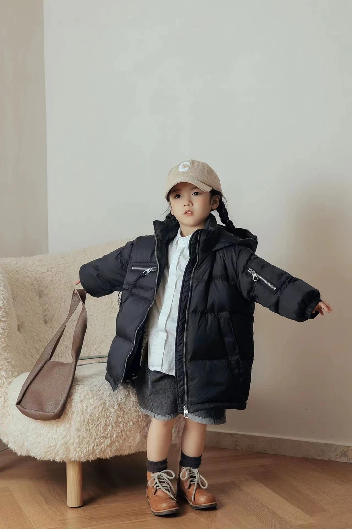 【微光萤火】冬季连帽纯色袖子拉链90白鸭绒羽绒服H1020