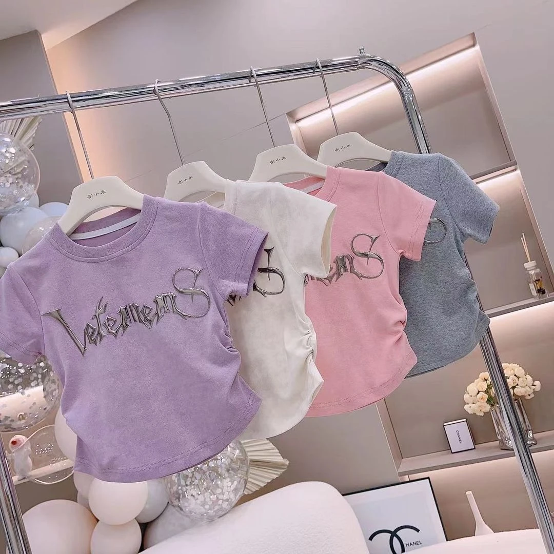 女童夏季纯棉短袖T恤洋气百搭时尚半袖女宝短款修身儿童韩版上衣