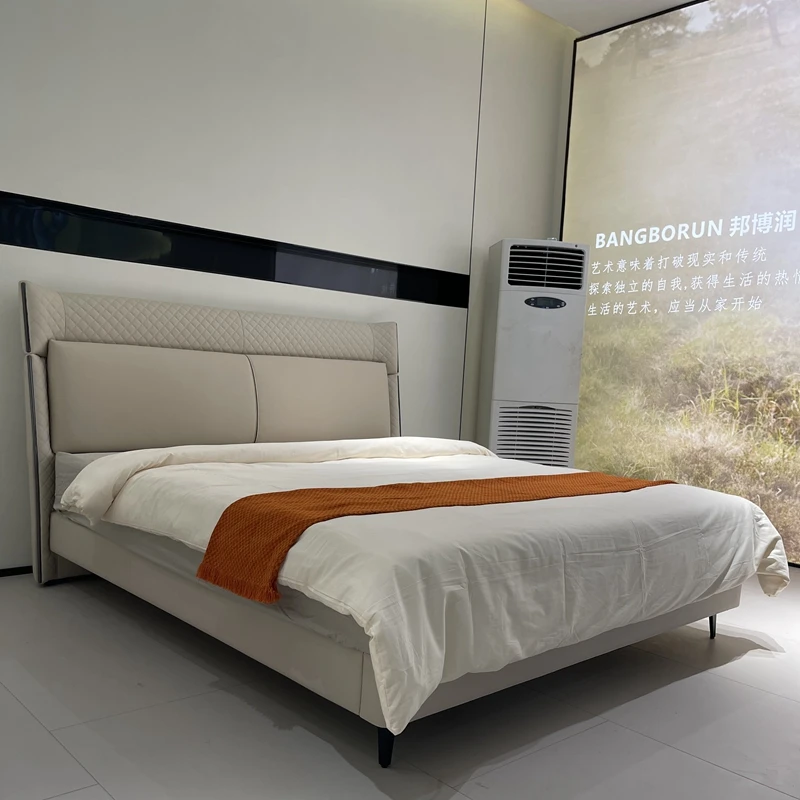 B080#意式轻奢真皮床现代简约小户型主卧婚床1.8米软包床双人床