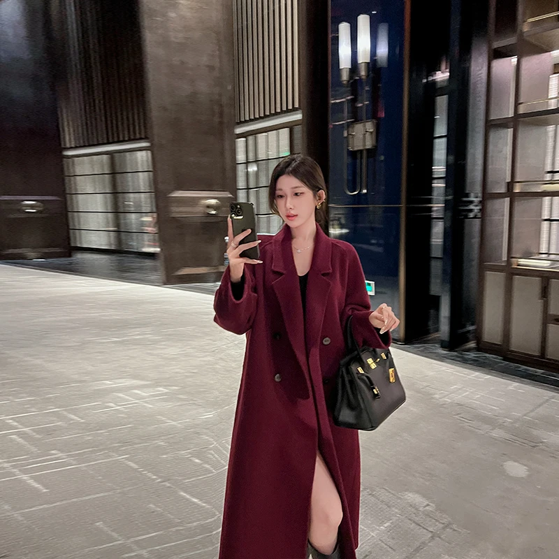 安可拉红经典双面羊绒大衣女中长款2025秋冬新款高端韩系毛呢外套