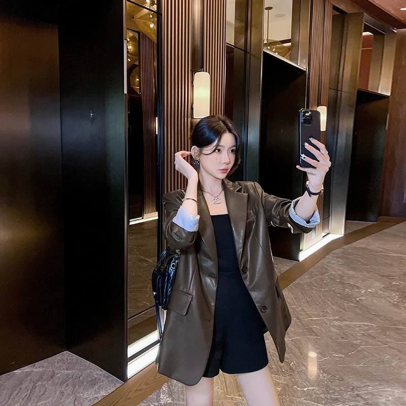 美拉德高级感皮衣外套女2025春秋季新款韩版复古宽松休闲pu皮西装