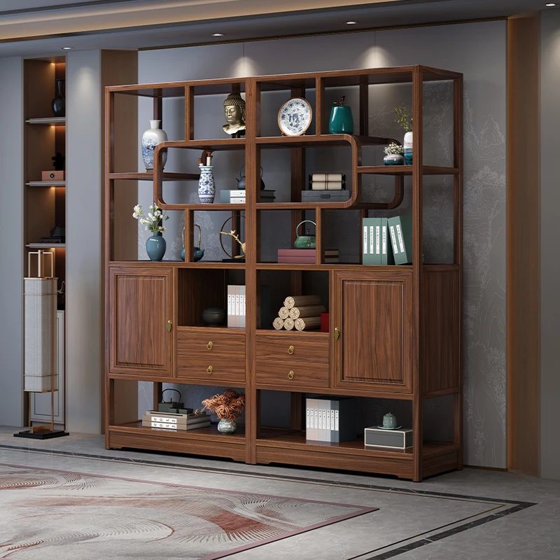吉祥如意实木博古架新中式多宝阁置物架仿古茶室展示柜客厅隔断架