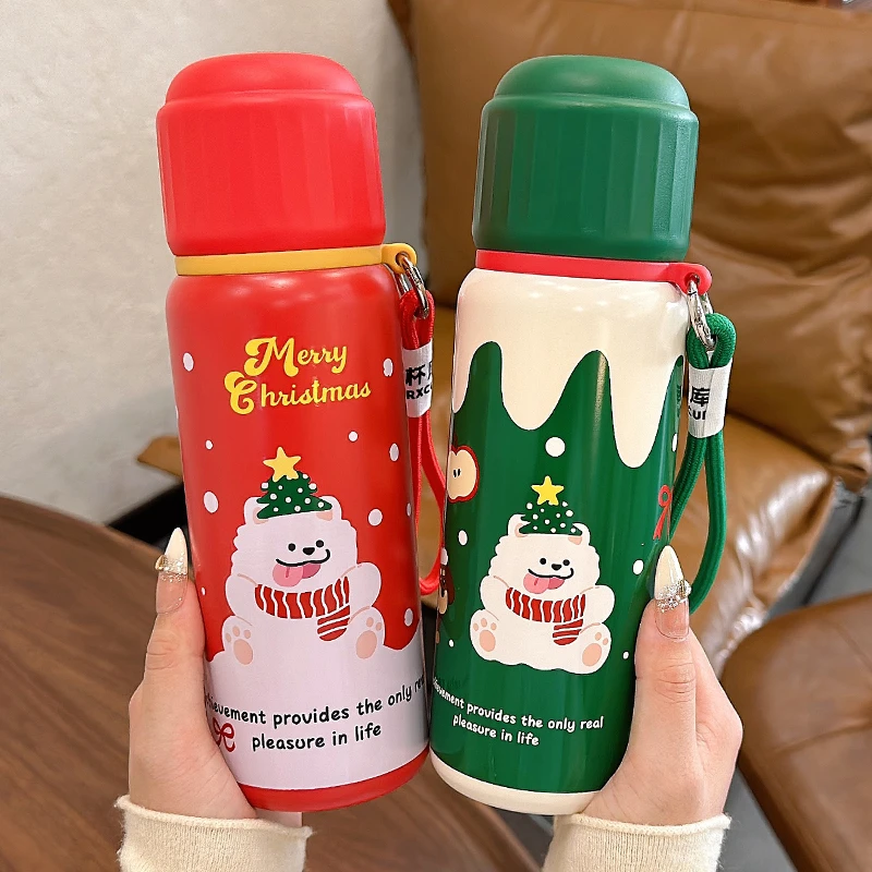 可爱保温杯圣诞节礼品杯送女生礼物高颜值儿童学生水杯带盖可喝水