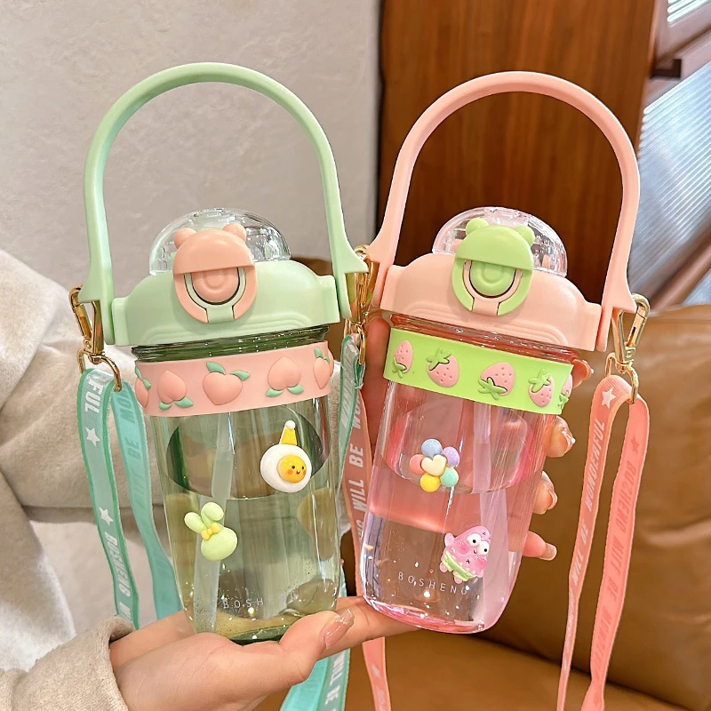 网红水杯女生高颜值2024新款夏季学生吸管杯耐高温可爱便携双饮口
