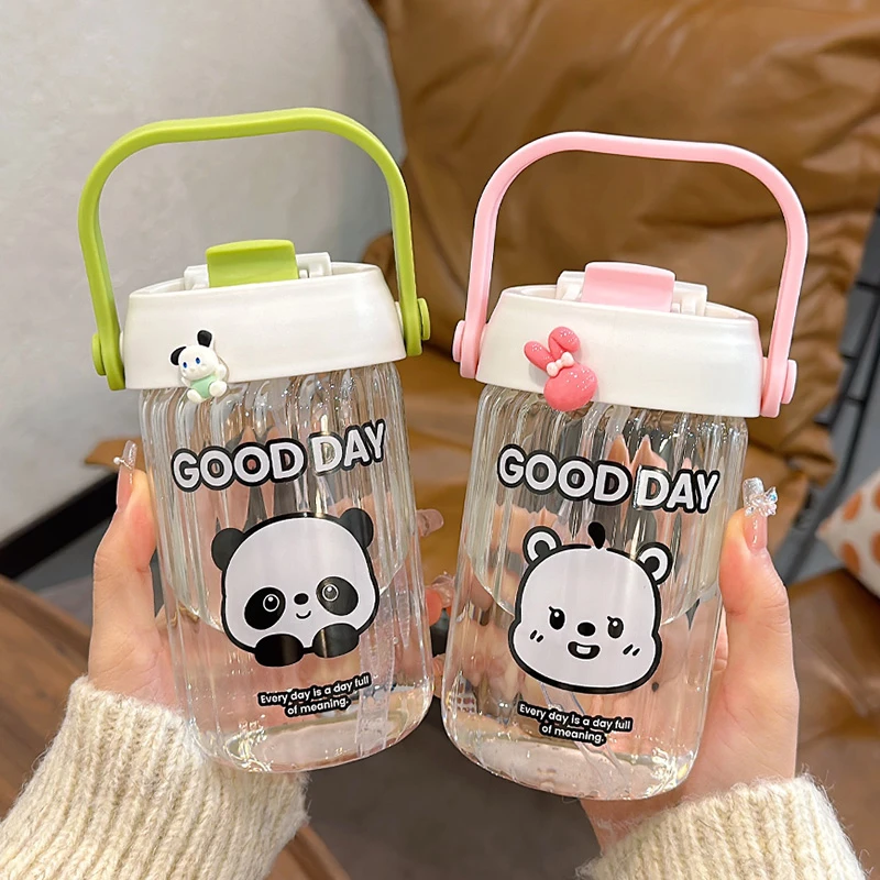 吸管玻璃水杯女生双饮口耐高温办公室咖啡杯2024新款便携学生杯子