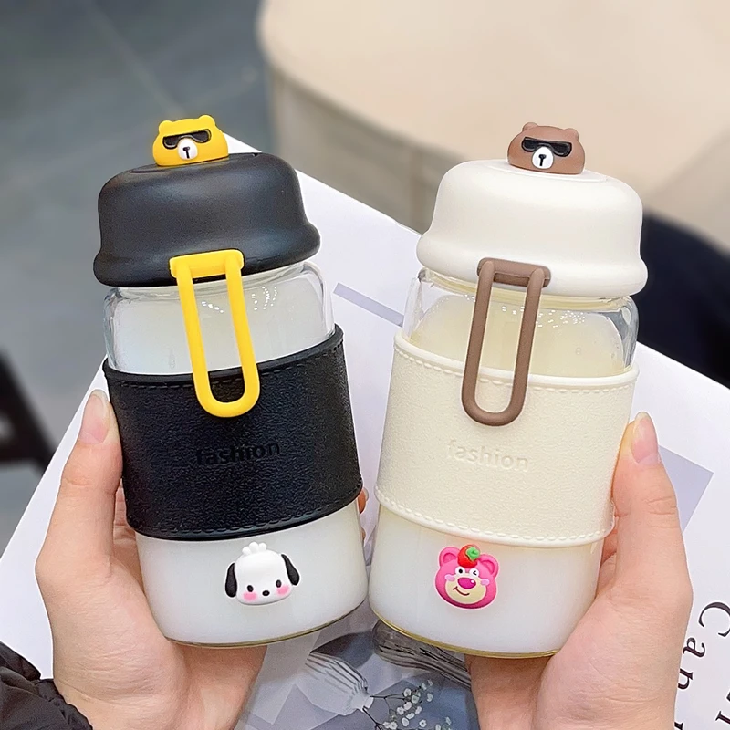 高颜值日系玻璃杯ins简约个性透明牛奶杯带盖便携学生小巧杯子女