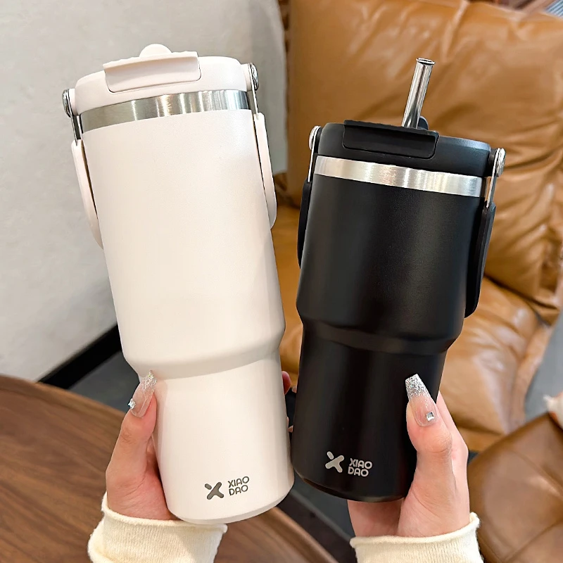 保温杯大容量女生新款高颜值办公室吸管冰霸杯便携保冷双饮咖啡杯