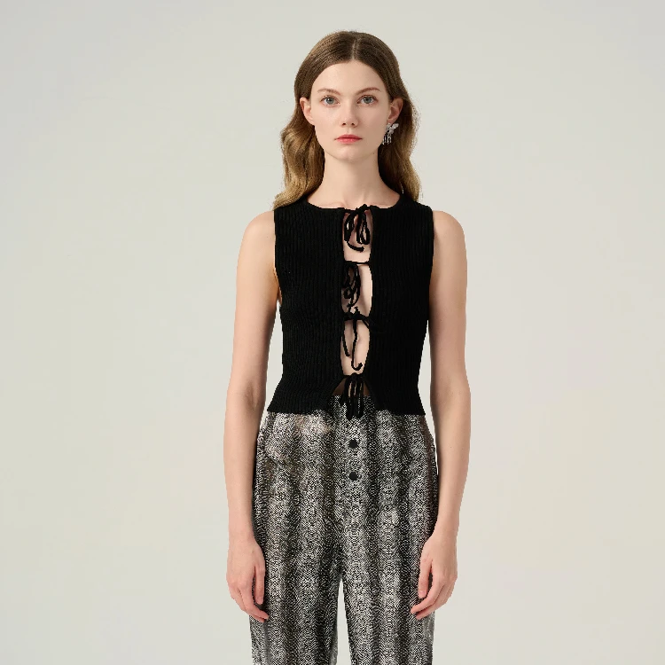 MissLibra黑色绑带镂空无袖背心23FW-ML-V028黑