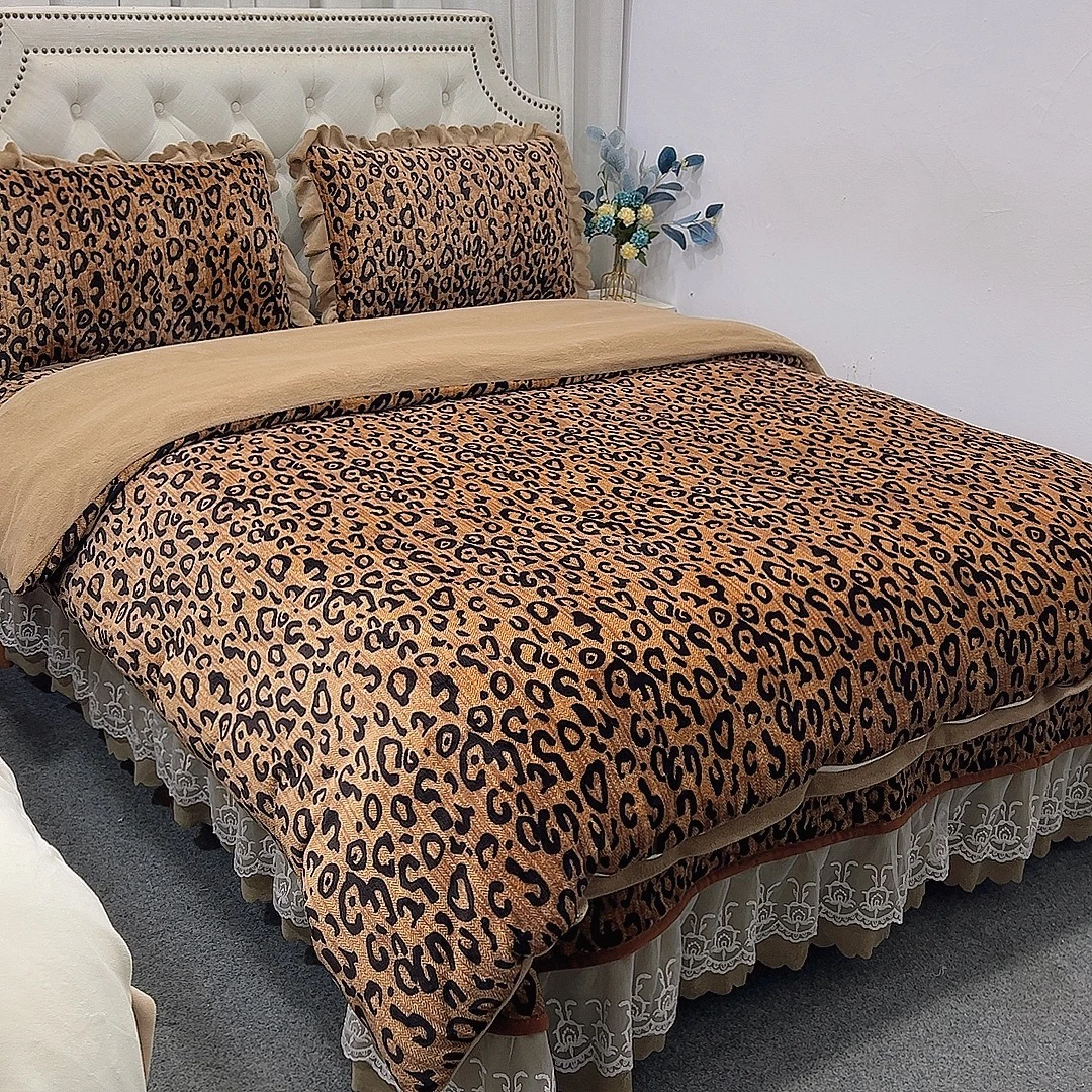 经典豹纹加棉牛奶绒四件套