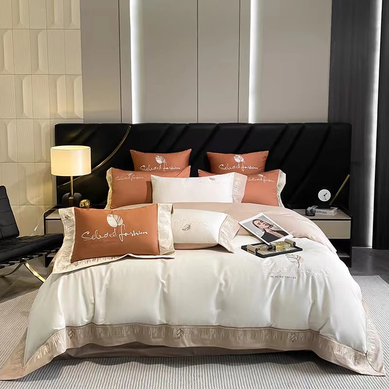 99喷气全工艺纯棉四件套轻奢时尚简约纯色印花绣花-拉斐尔