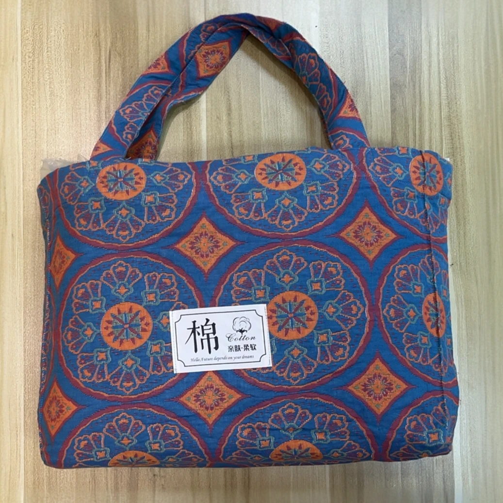 三层纱背包全棉大容量单肩手拎包全棉A类 色织大提花 -时尚休闲