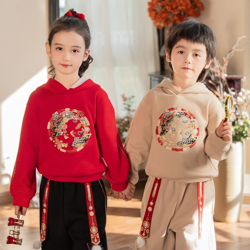 新春特惠·[龙行朝曦]十三余童装国风刺绣男女童加绒加厚卫衣