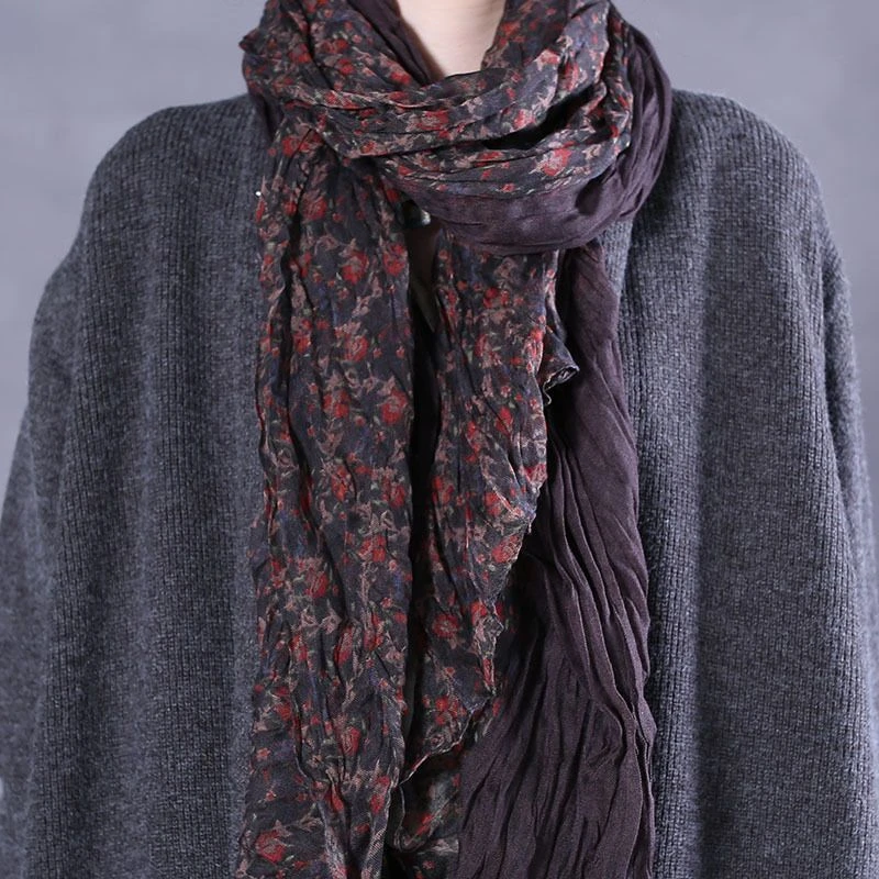 棉麻小碎花拼色围巾女装饰保暖百搭休闲民族风护颈长款