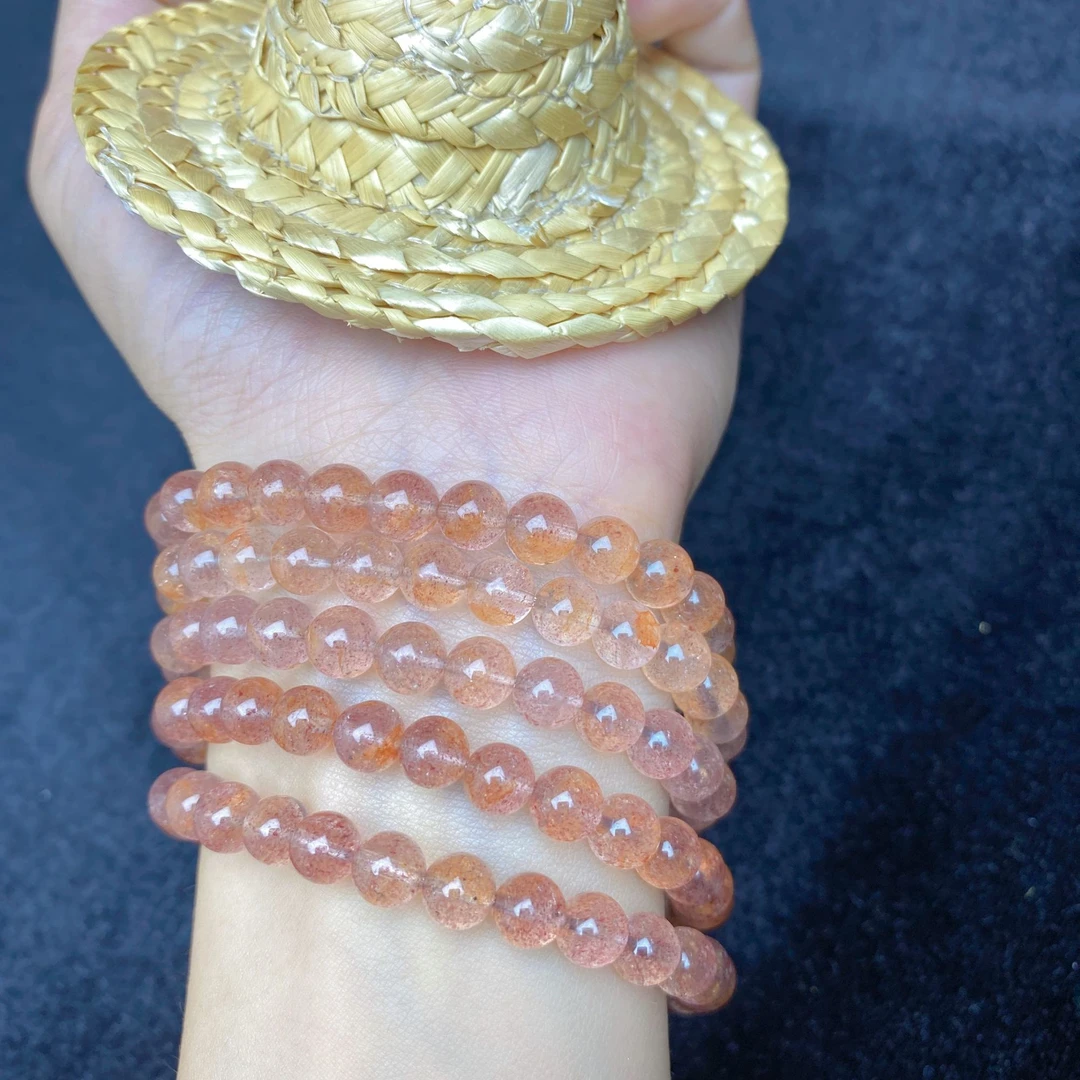 白水体胶花草莓晶单圈粉晶桃花手串甜美女生首饰高冰透草莓晶