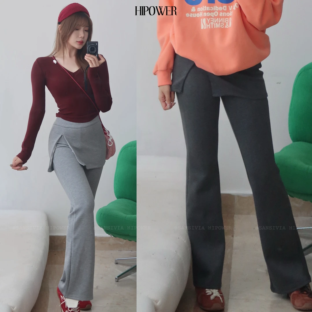 HIPOWER【加绒】假两件微喇裤卫裤加厚保暖秋运动健身休闲长裤女