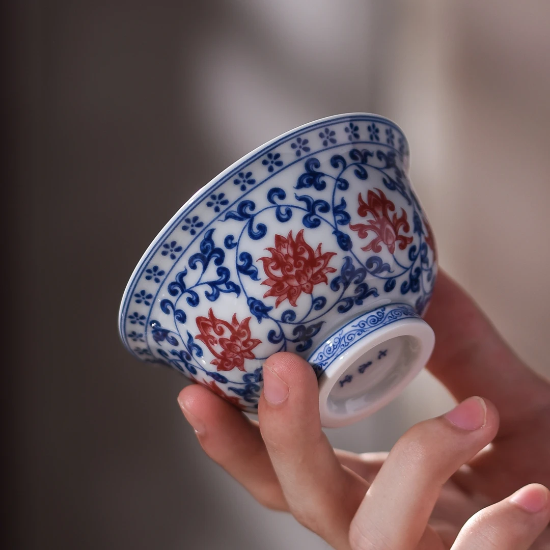 青花釉里红小压手杯