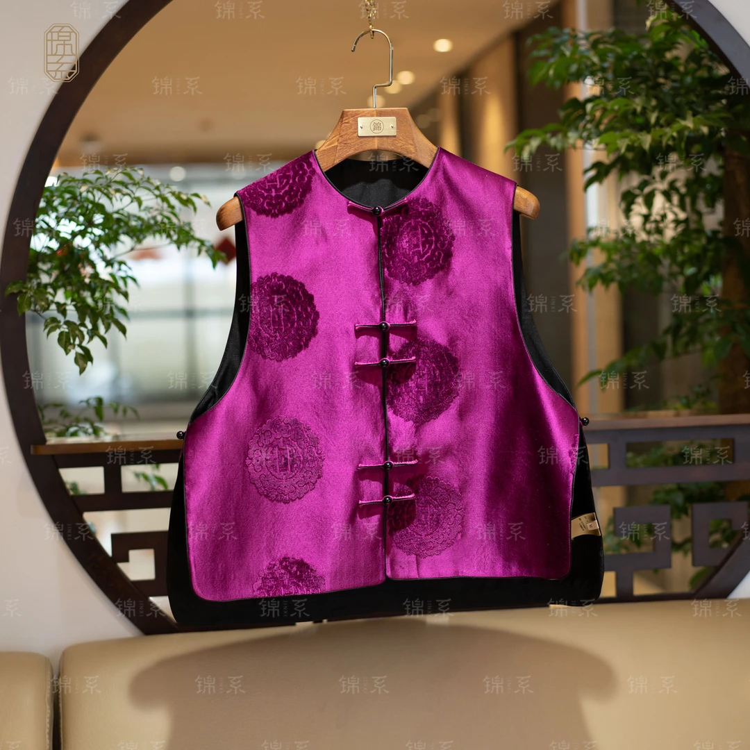 【锦·系】漳绒新中式桑蚕丝圆领直襟马甲背心E-36210-ZRD4166778