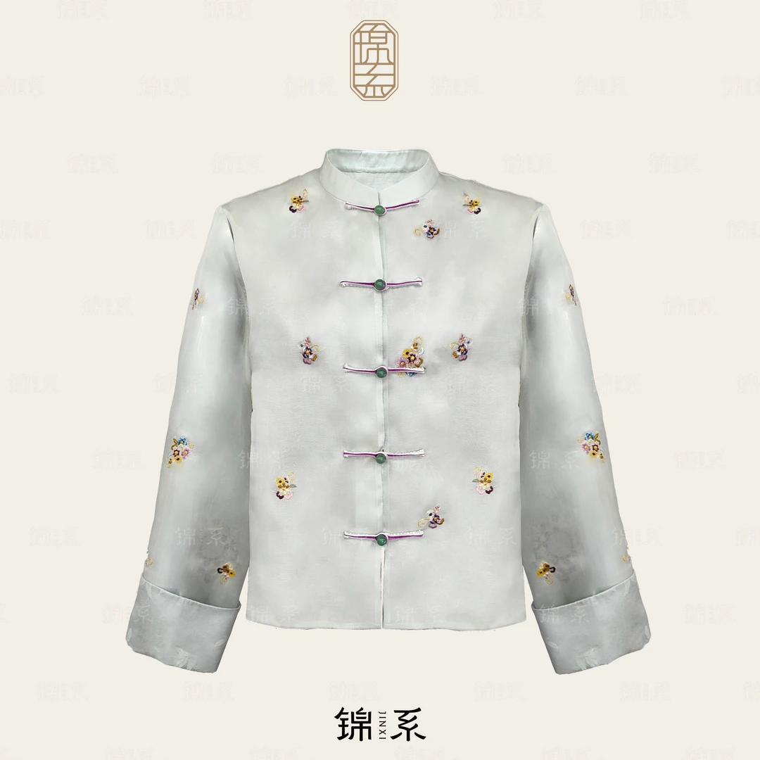 【锦系】E-36139真丝欧根纱新中式国风桑蚕丝长袖外套S3149961