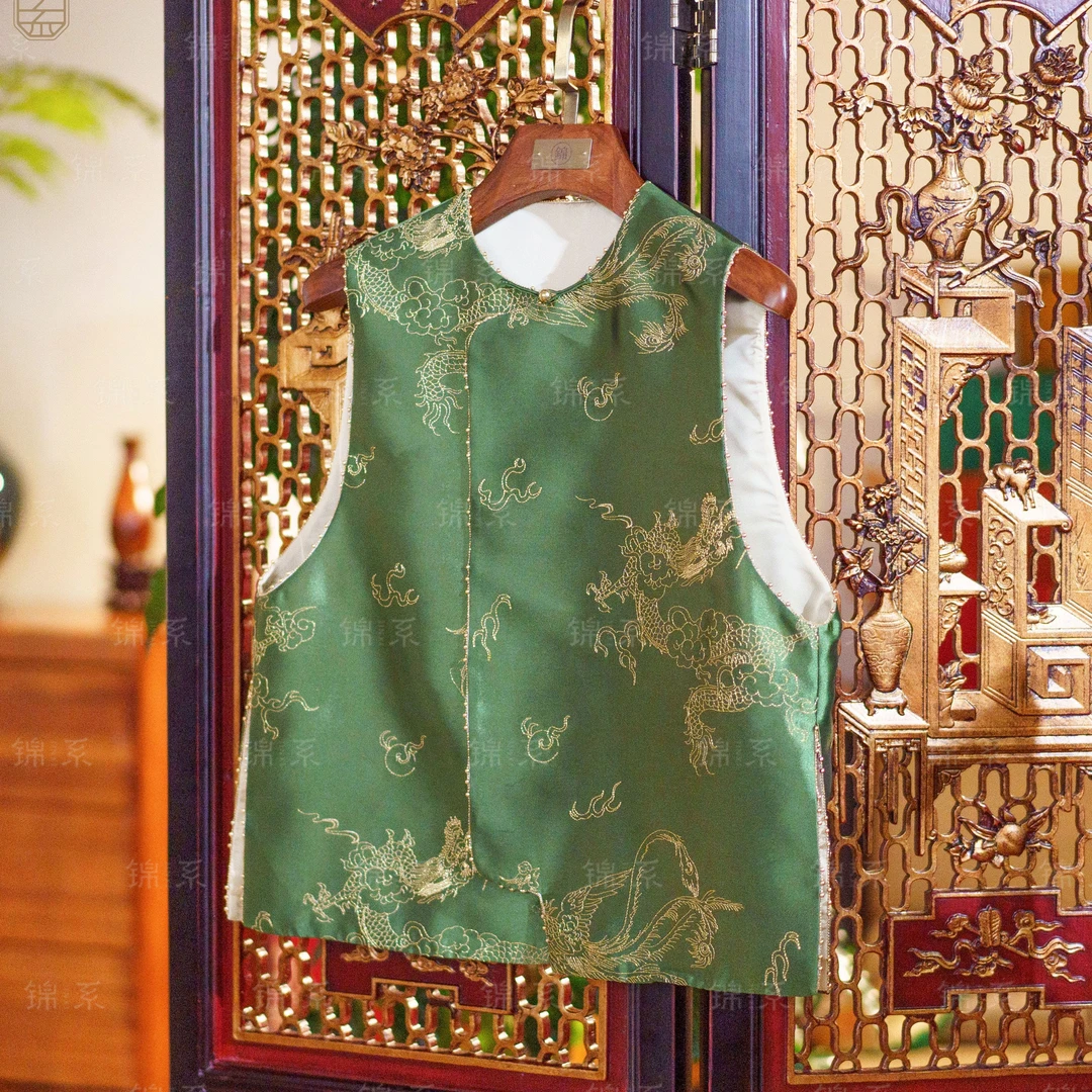 【锦·系】丝涤新中式桑蚕丝绣花斜襟马甲背心E-36792-S3149961