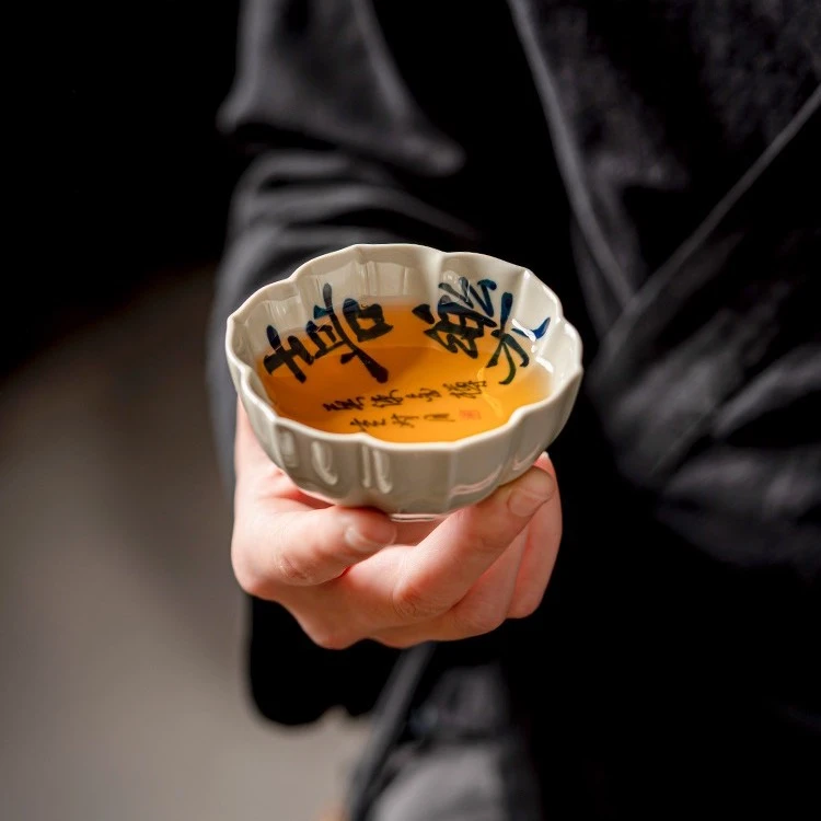 手写草木灰手绘茶杯个人女专用主人杯禅意复古单杯手工陶瓷品茗杯