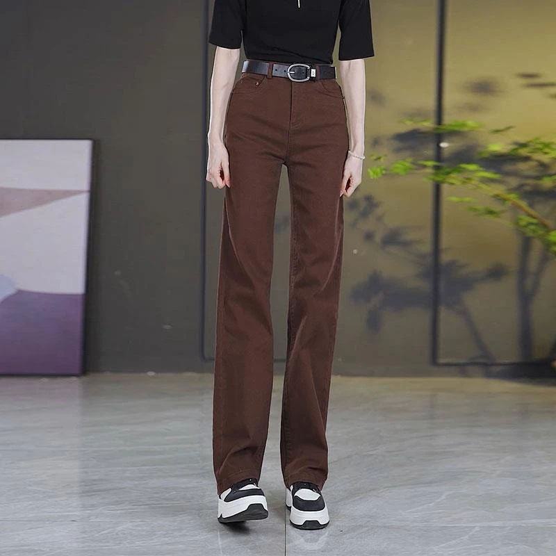 高腰窄版阔腿牛仔裤女士2023年新款春秋季小个子爆款直筒裤子秋冬