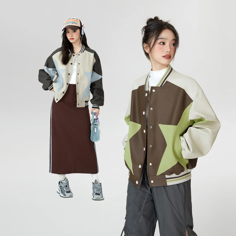衣品天成秋季新款复古美式高级运动拼接宽松休闲外套DWW016
