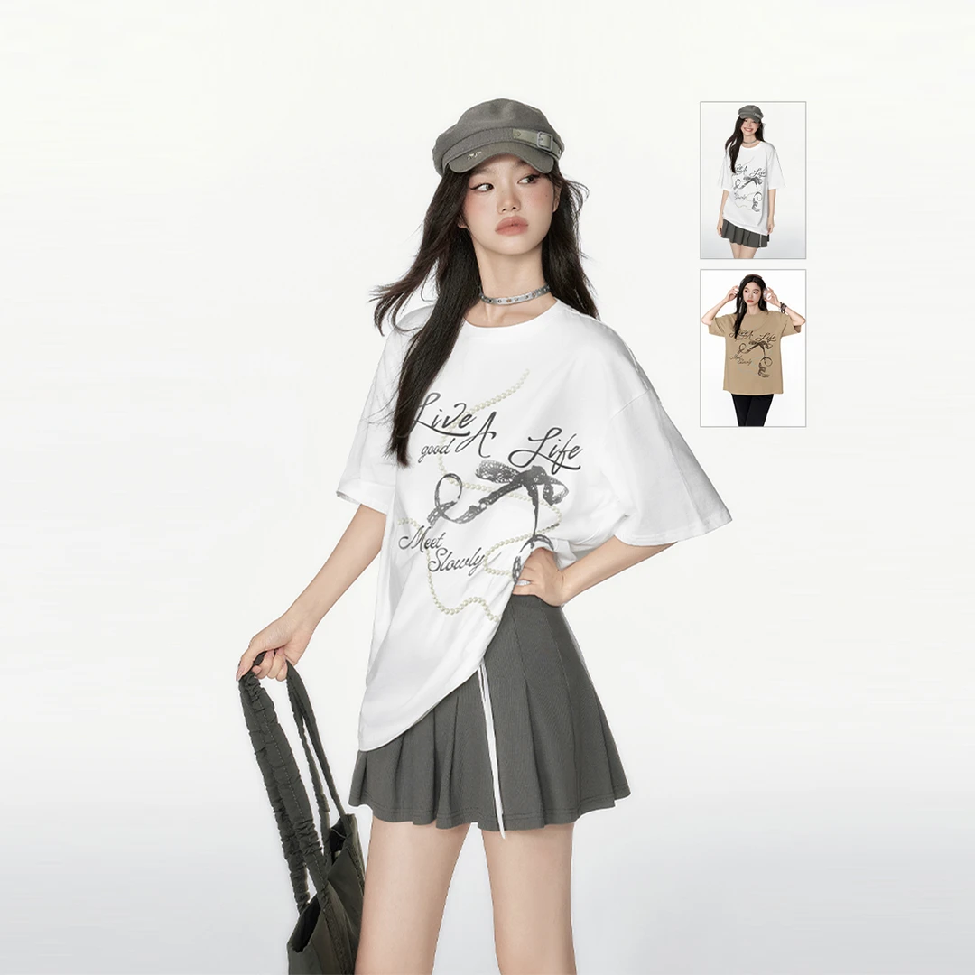 EPTISON少女珍珠蝴蝶结印花T恤EWT118