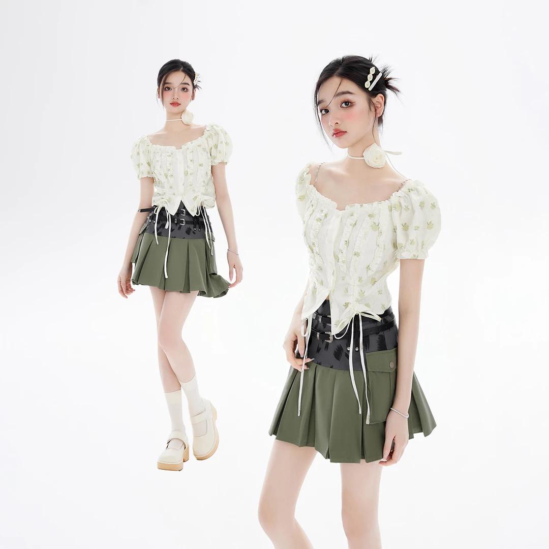 EPTISON夏季新款甜美泡泡袖露肩清新减龄仙女白色上衣DWC013