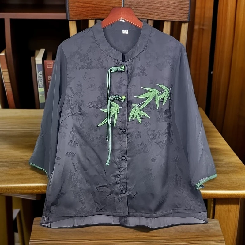 04新款竹叶花萝外套长袖新中式重磅