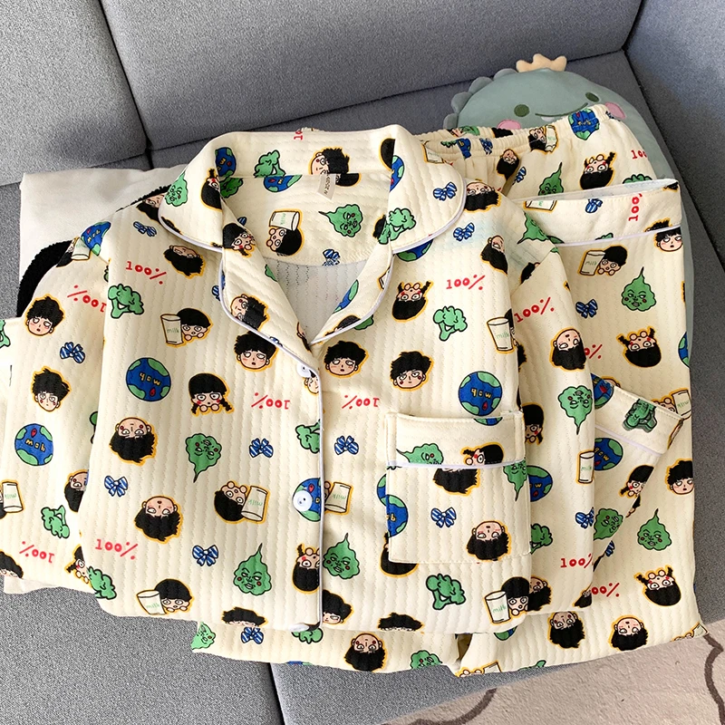 甜美少女睡衣卡通冬季保暖夹层加厚两件套装长袖新款秋冬天家居服