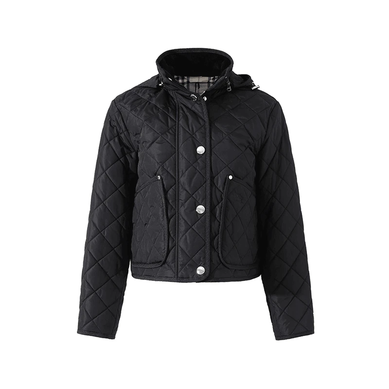 2024秋冬新款女士休闲百搭黑色菱形绗线菱格棉服外套-XY269