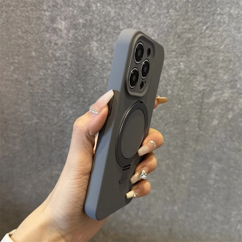 奢华纯色苹果15promax手机壳iphone14液态硅胶13磁吸支架12防摔潮