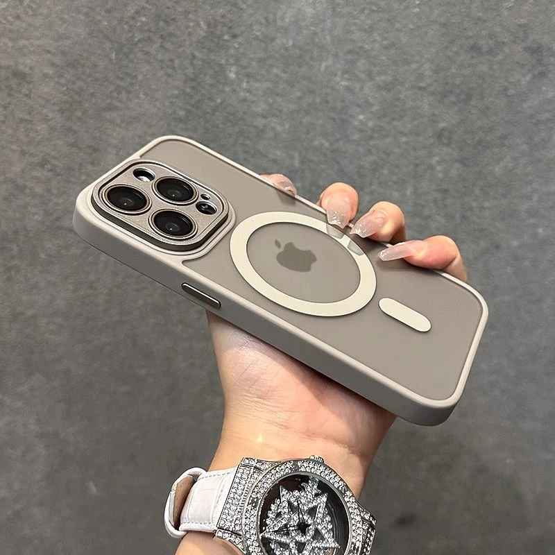 苹果14手机壳磁吸磨砂iPhone15promax自带镜头膜13肤感12防摔潮牌