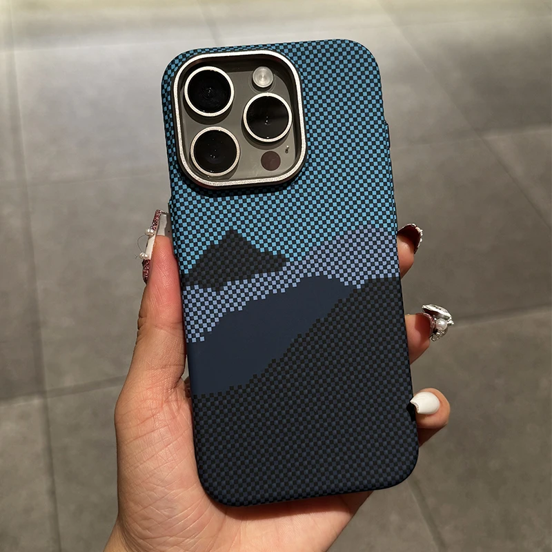 山与星河高档苹果iphone14ProMax手机壳15/12/13磁吸凯夫拉纹理潮