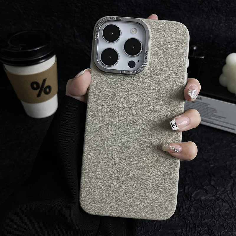 秋冬皮纹复古适iPhone15promax简约手机壳金属镜头框苹果14/13/12