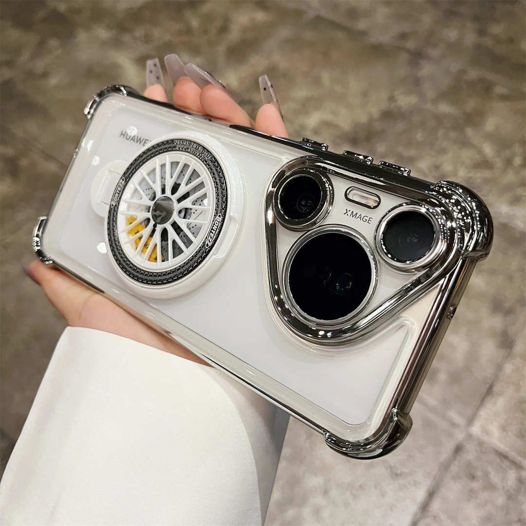适用华为pura70pro+手机壳高级感透明旋转磁吸支架mate60pro全包