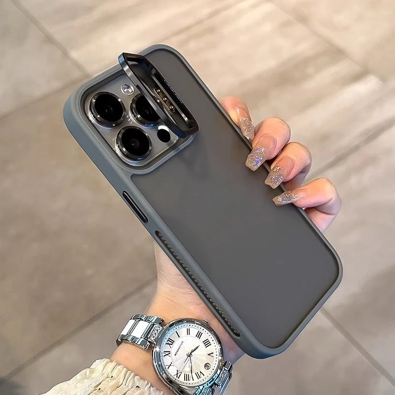 高端苹果14手机壳磨砂支架iPhone15promax高级感13镜头支架防摔潮
