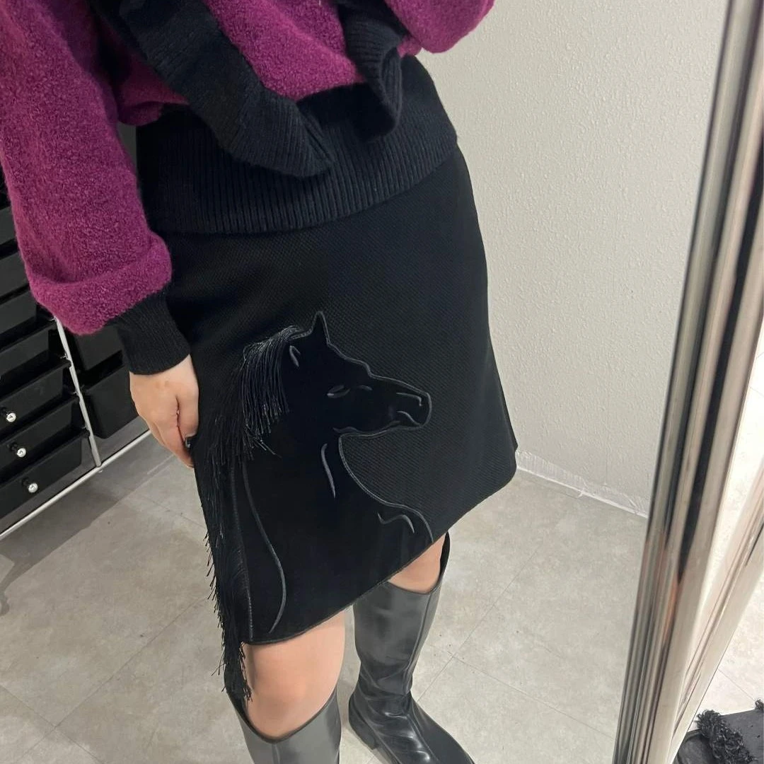 清仓 设计感刺绣重工马头流苏半裙