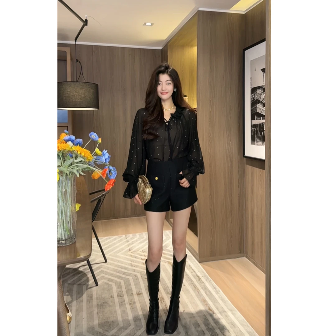 【N·COU】24秋新款【幻影空间】微透系带花瓣领雪纺衬衫DY60156