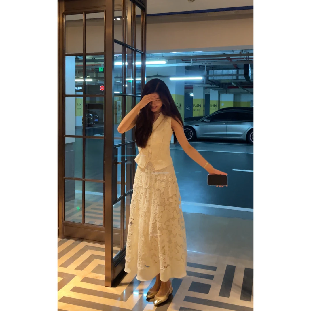 【N·COU】24夏新款【白马庄园】重工镂空绣花马甲&半裙DY60060-1